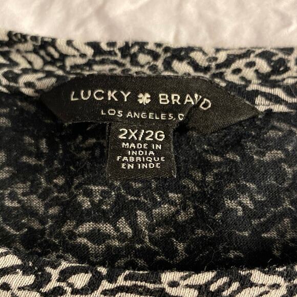 Boho Paisley Tunic Top Black Cream Lucky Brand 2X - Picture 3 of 5